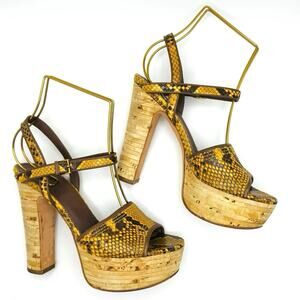 Gucci mustard platform Retro Snakeskin Animal Print Slingback Sandals 36.5